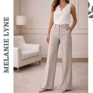 Melanie Lyne Wide Leg Dress Pants Grey White Size 2